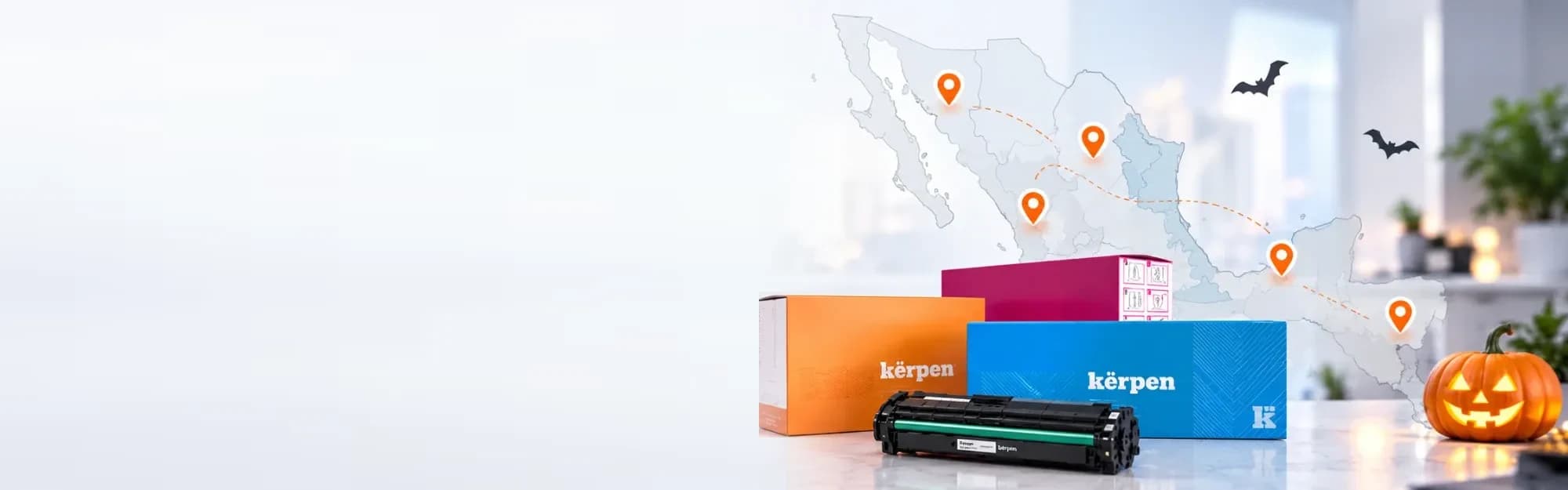Mapa de México con distribuidores y cajas de tóner Kërpen